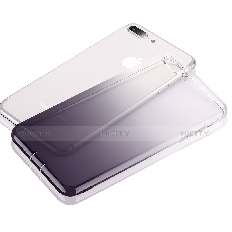 Funda Silicona Ultrafina Transparente Gradiente con Anillo de dedo Soporte para Apple iPhone 8 Plus Gris