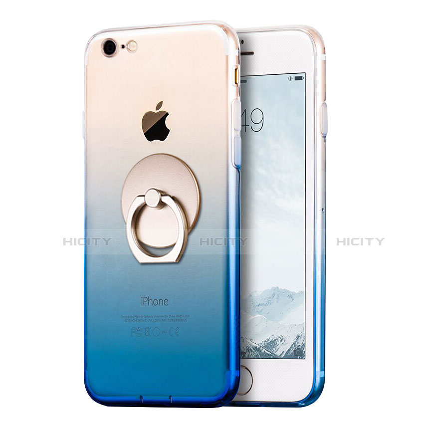 Funda Silicona Ultrafina Transparente Gradiente con Anillo de dedo Soporte para Apple iPhone SE (2020) Azul