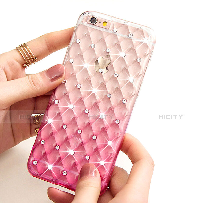 Funda Silicona Ultrafina Transparente Gradiente Diamante para Apple iPhone 6 Plus Rosa
