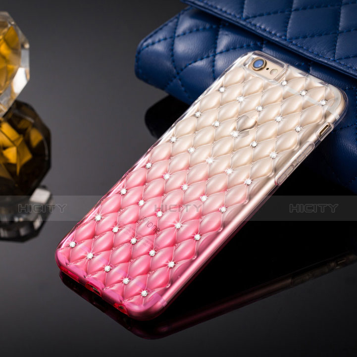 Funda Silicona Ultrafina Transparente Gradiente Diamante para Apple iPhone 6 Plus Rosa