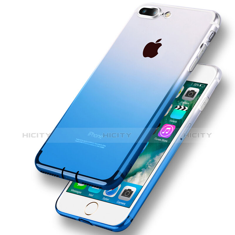 Funda Silicona Ultrafina Transparente Gradiente G01 para Apple iPhone 8 Plus Azul