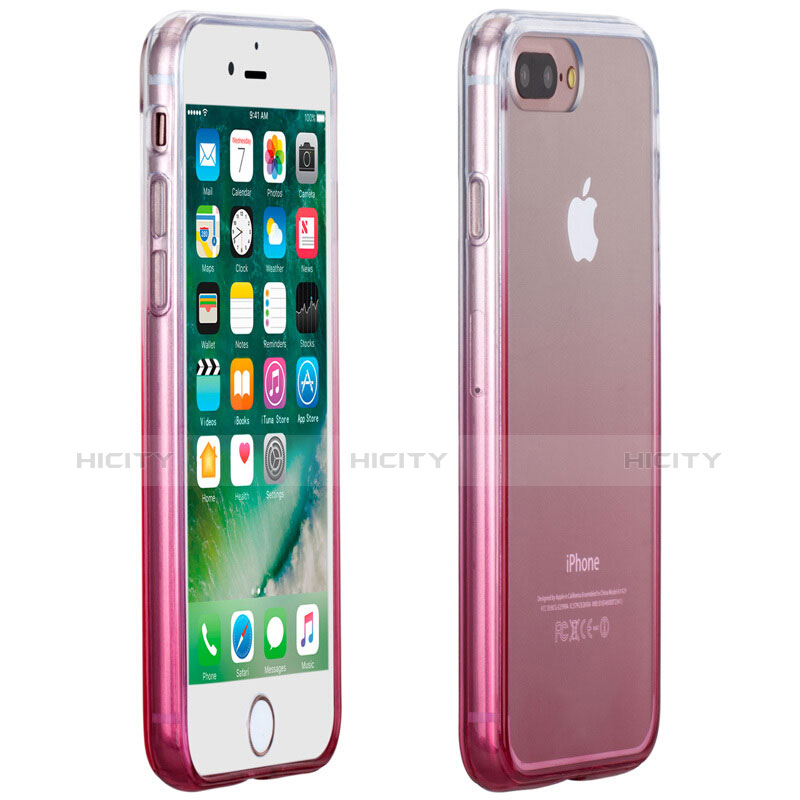 Funda Silicona Ultrafina Transparente Gradiente para Apple iPhone 8 Plus Rosa
