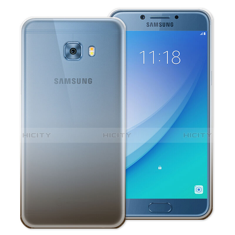 Funda Silicona Ultrafina Transparente Gradiente para Samsung Galaxy C7 Pro C7010 Gris