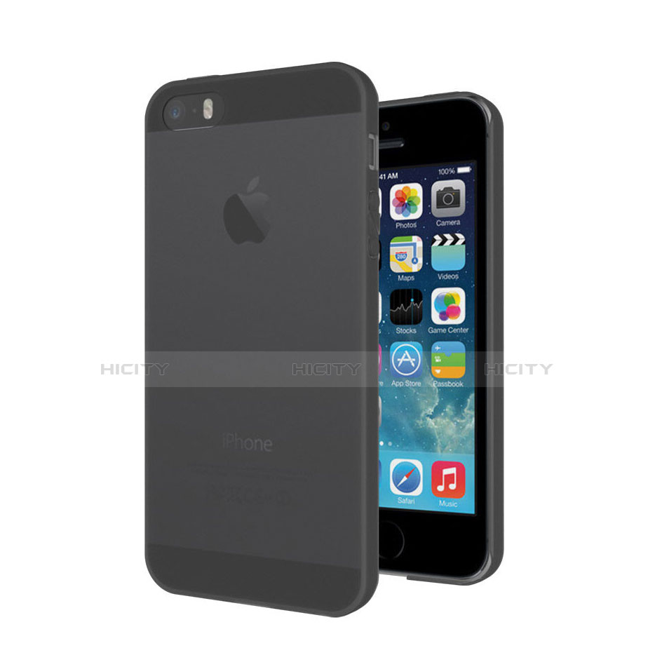 Funda Silicona Ultrafina Transparente Mate para Apple iPhone 5 Gris Oscuro