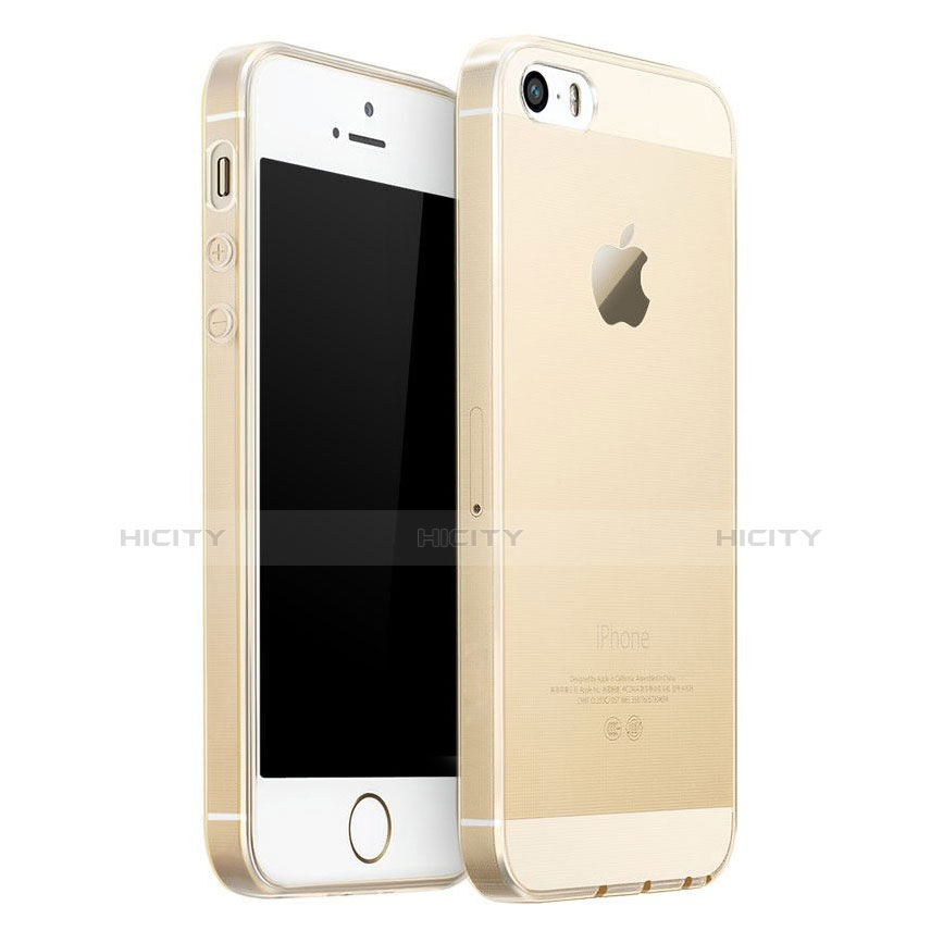 Funda Silicona Ultrafina Transparente para Apple iPhone 5 Oro