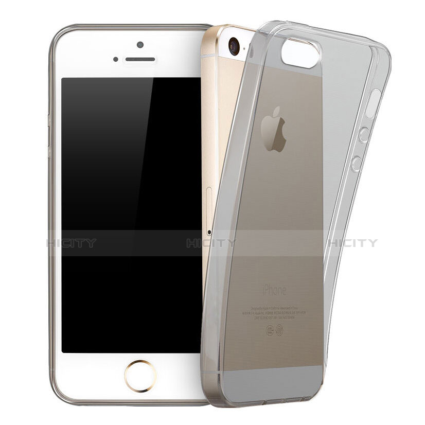 Funda Silicona Ultrafina Transparente para Apple iPhone SE Gris
