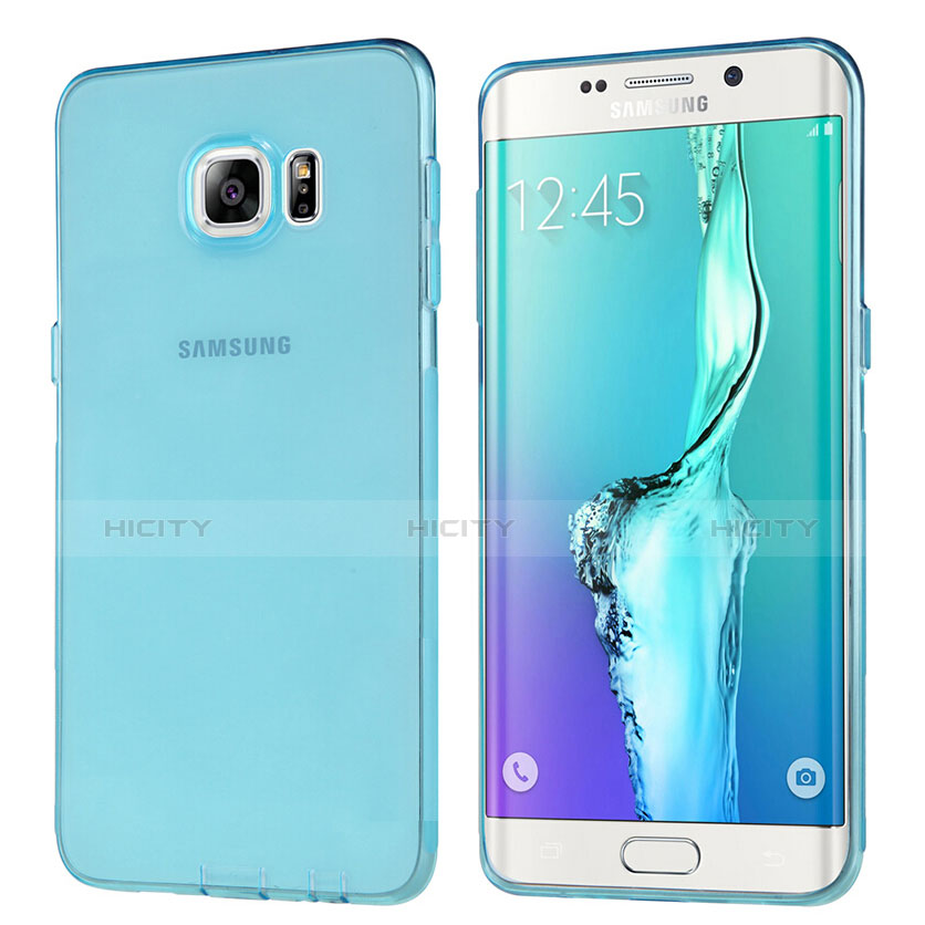 Funda Silicona Ultrafina Transparente T04 para Samsung Galaxy S6 Edge+ Plus SM-G928F Azul