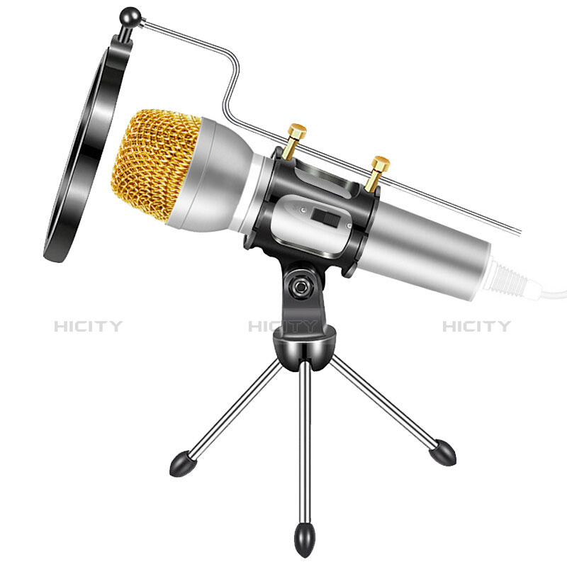 Mini Microfono Estereo de 3.5 mm con Soporte M03 Plata