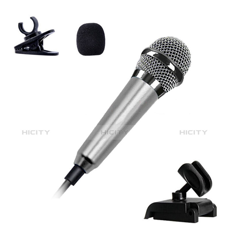 Mini Microfono Estereo de 3.5 mm con Soporte Plata