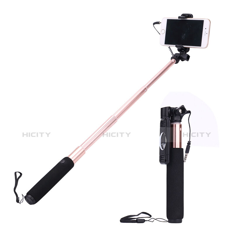 Palo Selfie Stick Extensible Conecta Mediante Cable Universal S04 Oro Rosa