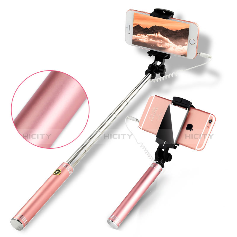 Palo Selfie Stick Extensible Conecta Mediante Cable Universal S22 Oro Rosa