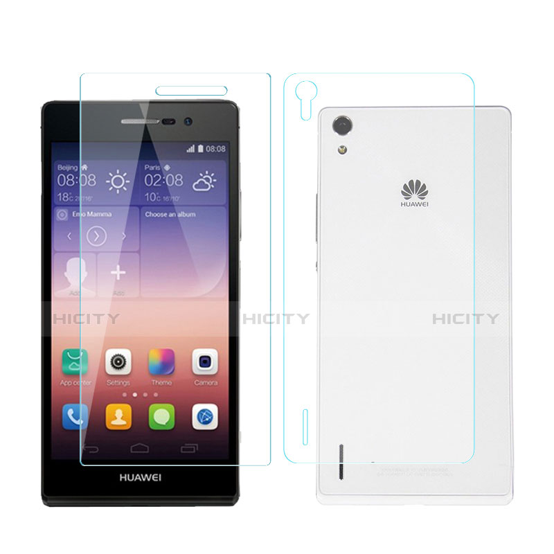 Protector de Pantalla Ultra Clear Frontal y Trasera Cristal Templado para Huawei Ascend P7 Claro