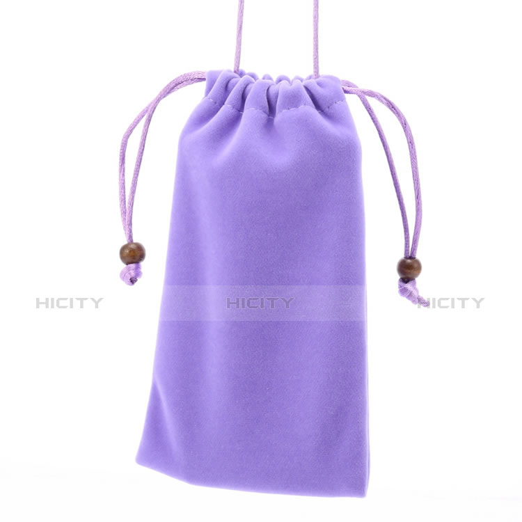 Suave Terciopelo Tela Bolsa de Cordon Carcasa Universal Morado