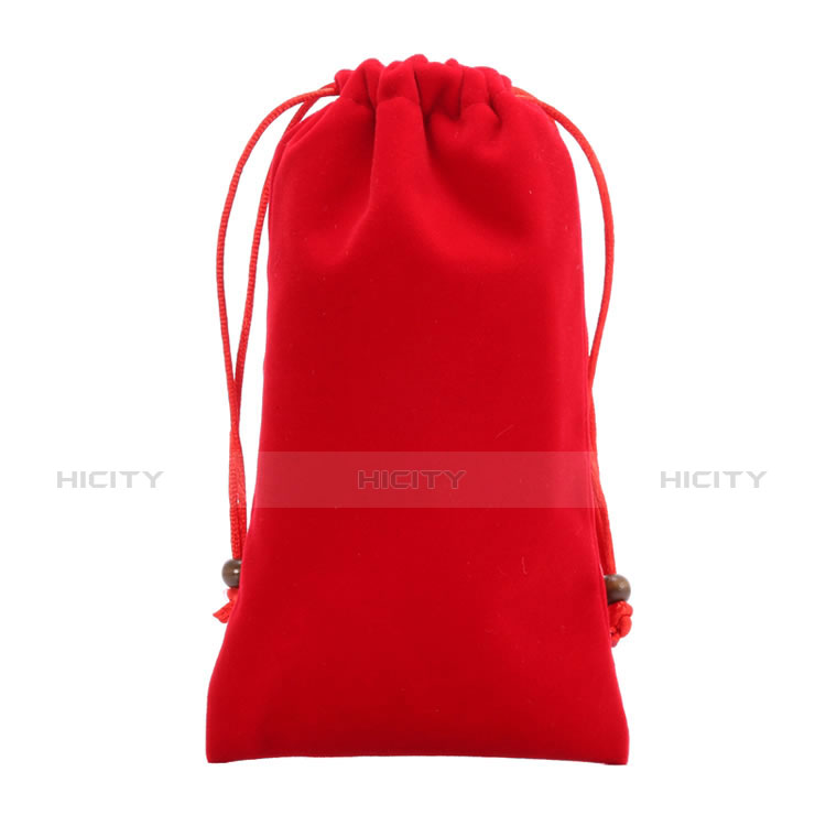 Suave Terciopelo Tela Bolsa de Cordon Funda Universal Rojo