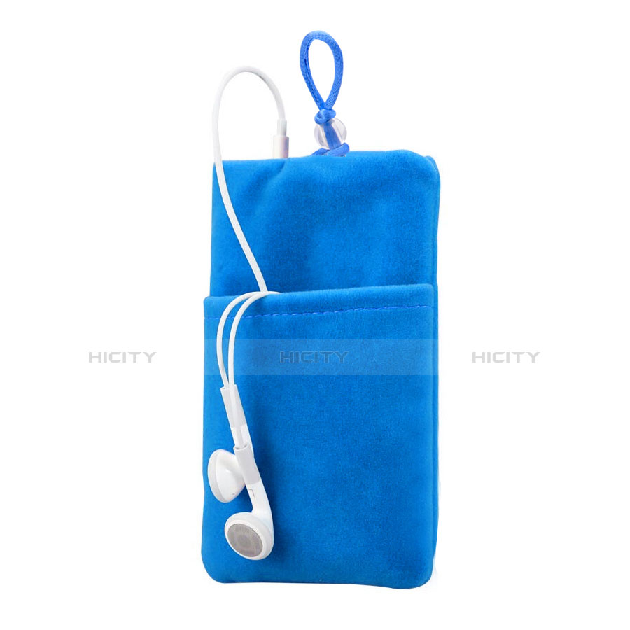 Suave Terciopelo Tela Bolsillo Funda Universal Azul